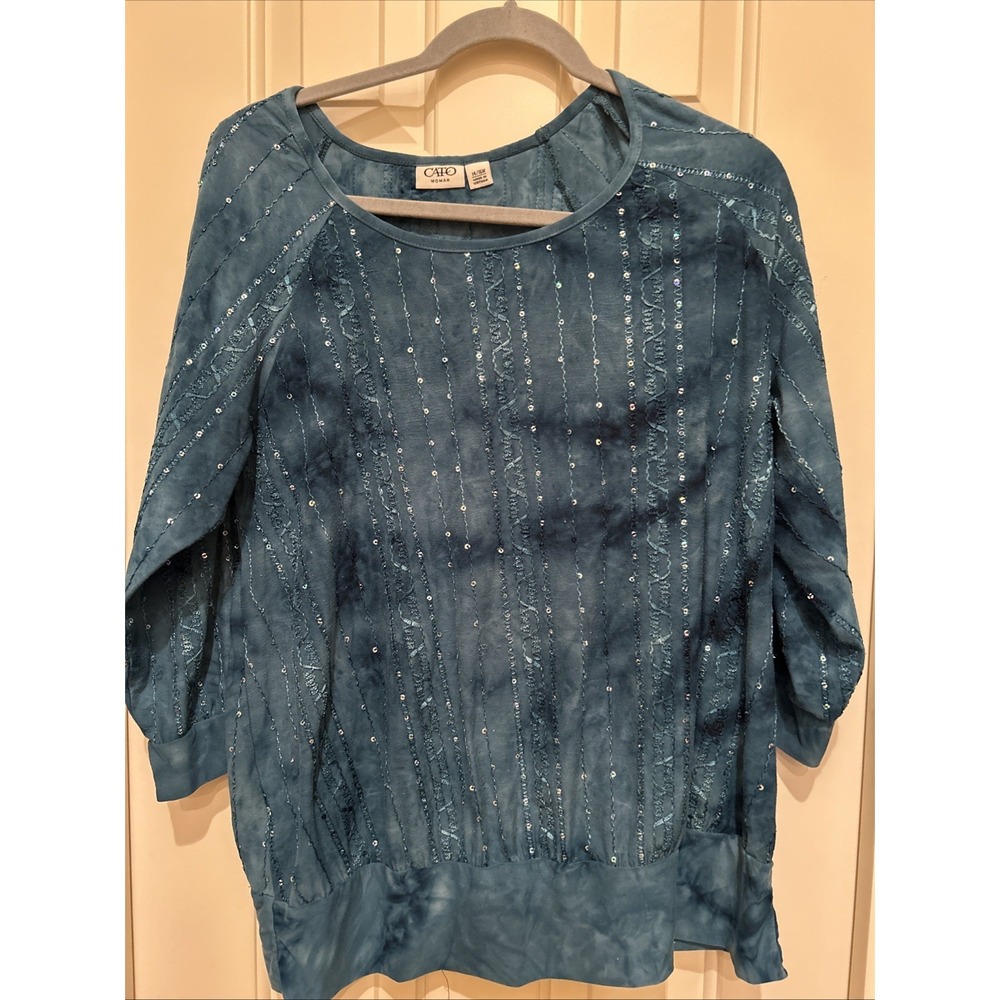 Cato Top 14/16W Teal Stitch Embellished Casual Comfort Work Resort